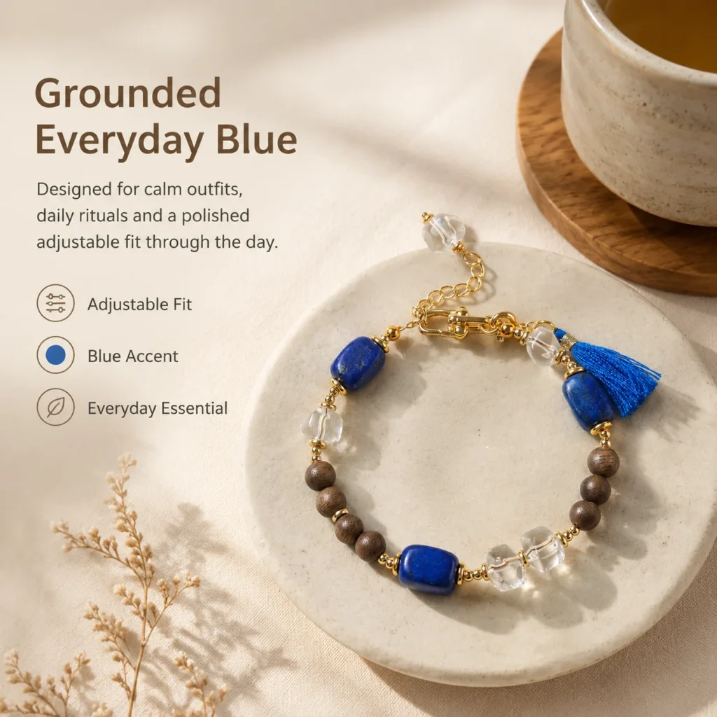 Adjustable Agarwood Lapis Lazuli Bracelet 5 adjustable agarwood lapis lazuli bracelet lifestyle still life image