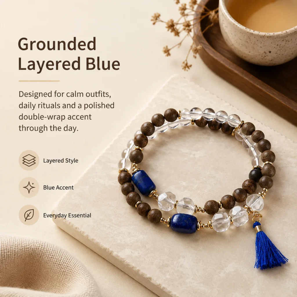 Agarwood Lapis Lazuli Double-Wrap Bracelet 5 agarwood lapis lazuli double-wrap bracelet lifestyle still life image