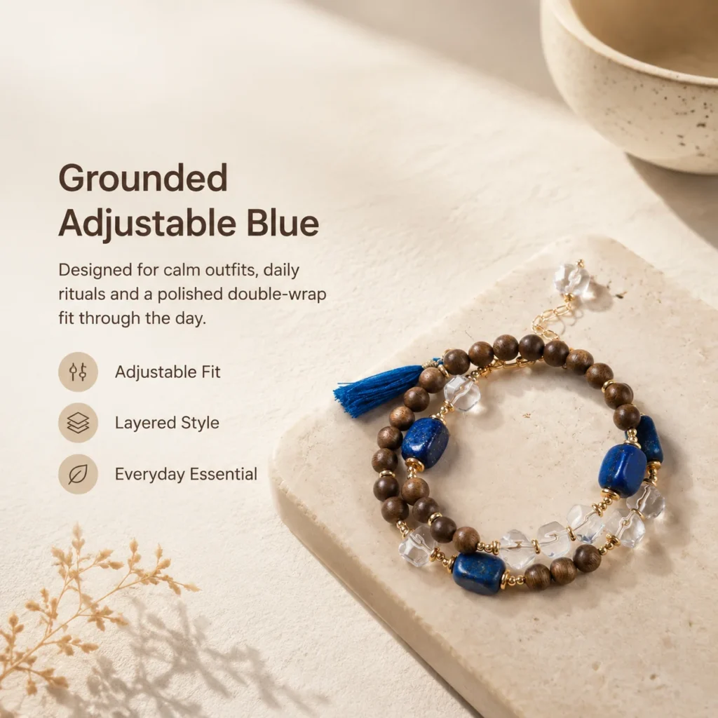 Adjustable Agarwood Lapis Lazuli Double-Wrap Bracelet 5 adjustable agarwood lapis lazuli double-wrap bracelet lifestyle still life image