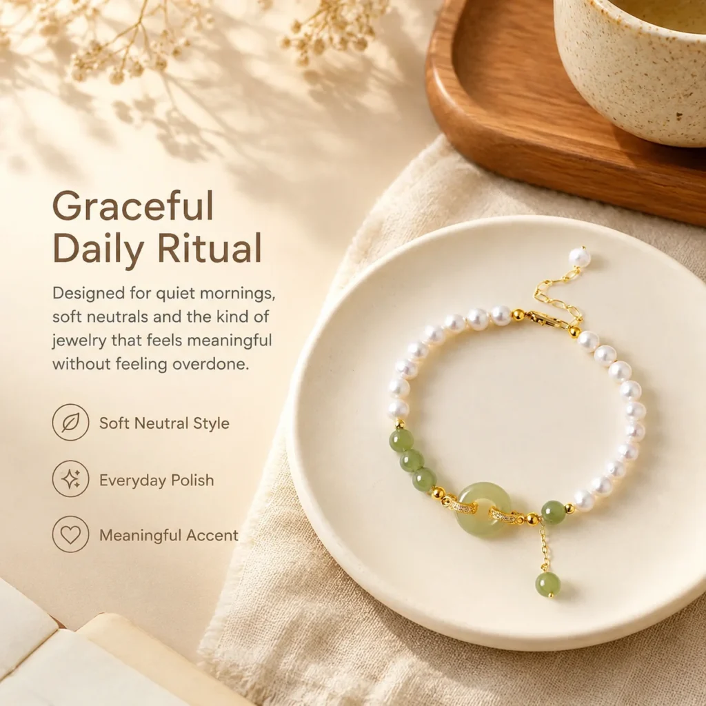 Freshwater Pearl Jade Beaded Bracelet 5 freshwater pearl jade beaded bracelet lifestyle still life image