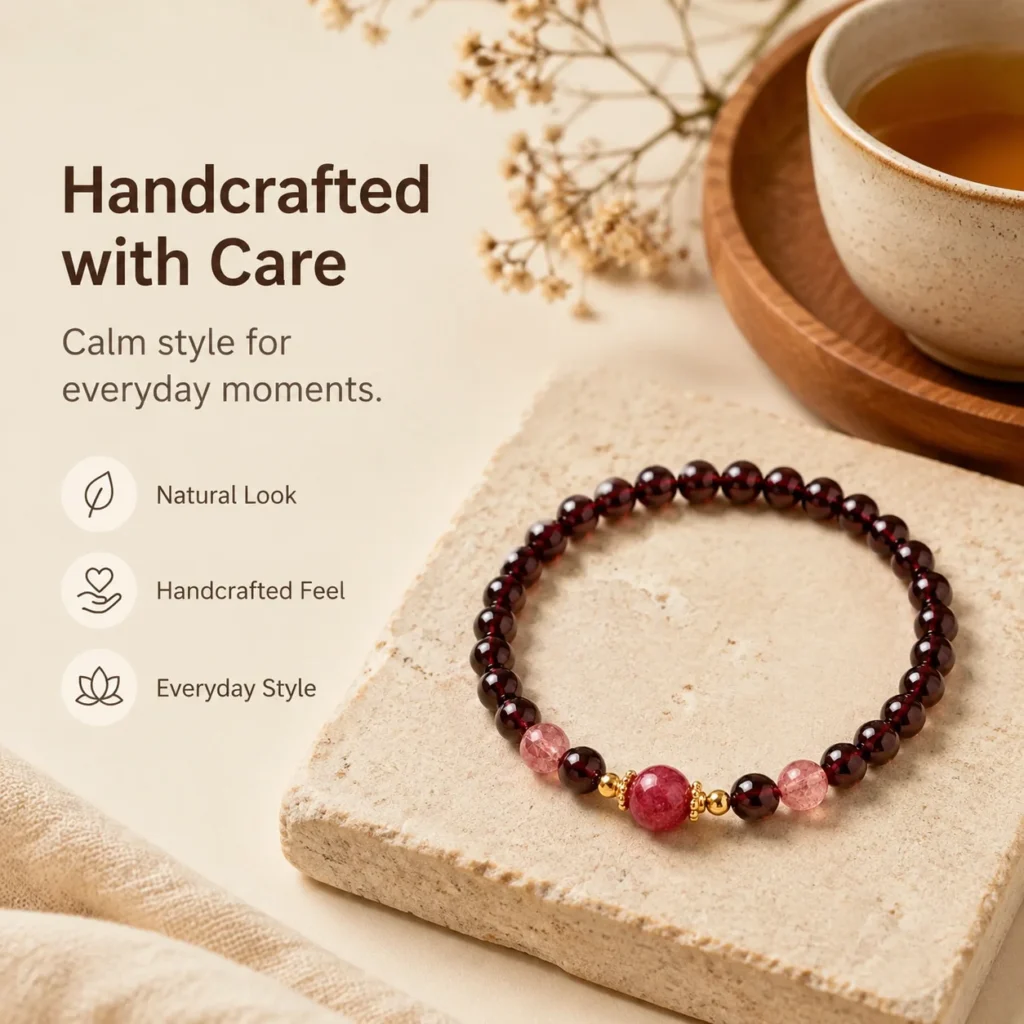 Garnet Beaded Bracelet 5 garnet beaded bracelet lifestyle still life image