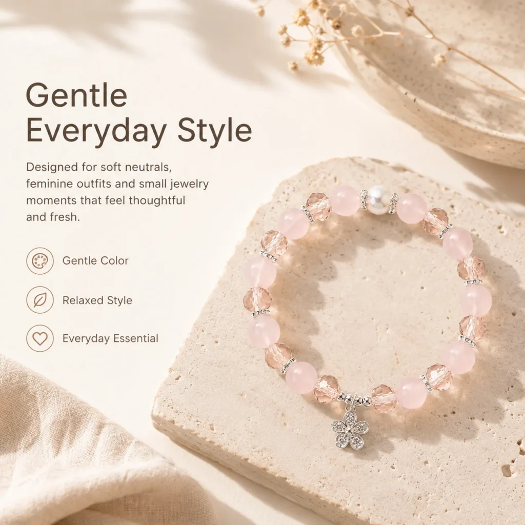 Rose Quartz Faceted Beaded Bracelet 5 rose quartz faceted beaded bracelet lifestyle still life image