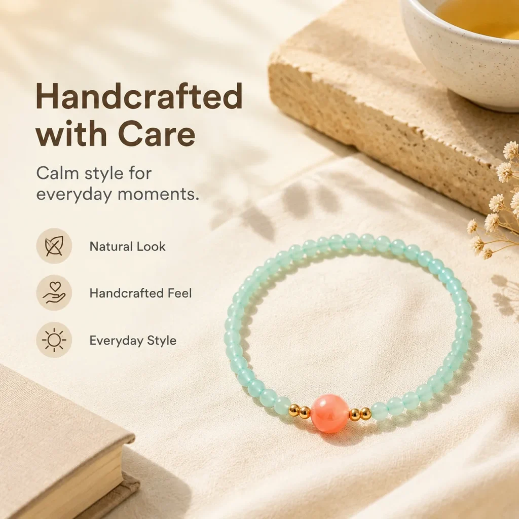 Green Aventurine Beaded Bracelet - Pink Agate Accent 5 green aventurine beaded bracelet pink agate lifestyle still life image