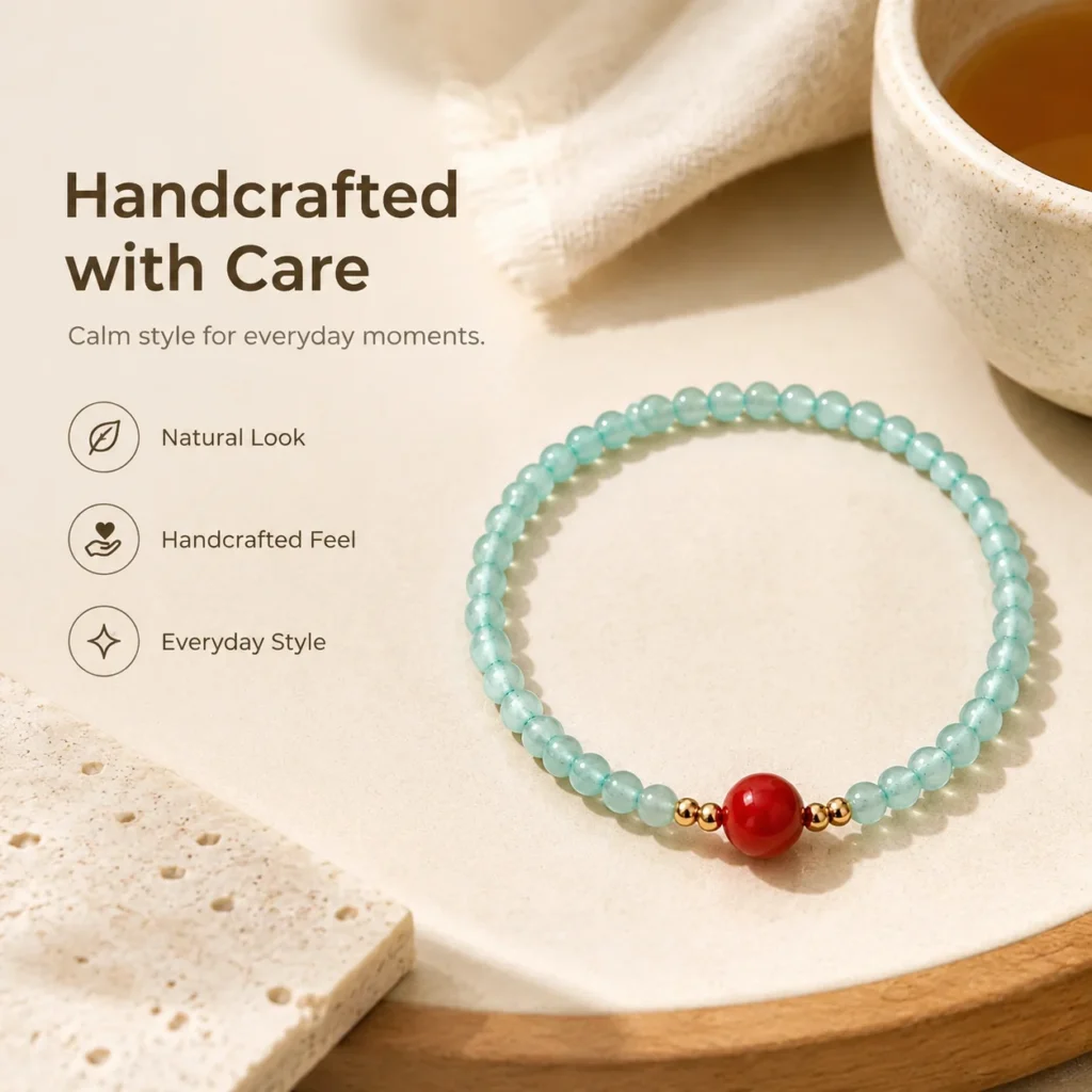 green aventurine beaded bracelet red agate lifestyle still life image