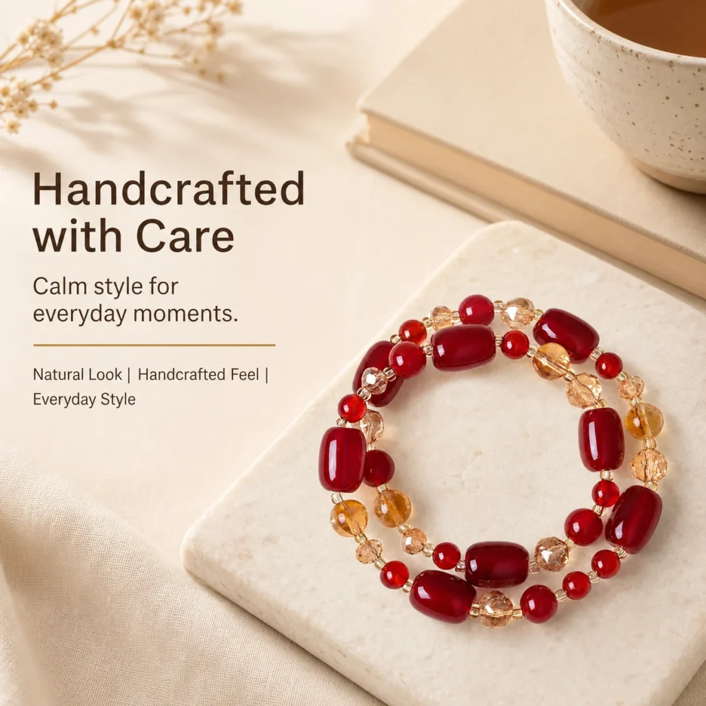 red agate double wrap bracelet yellow crystal lifestyle still life image