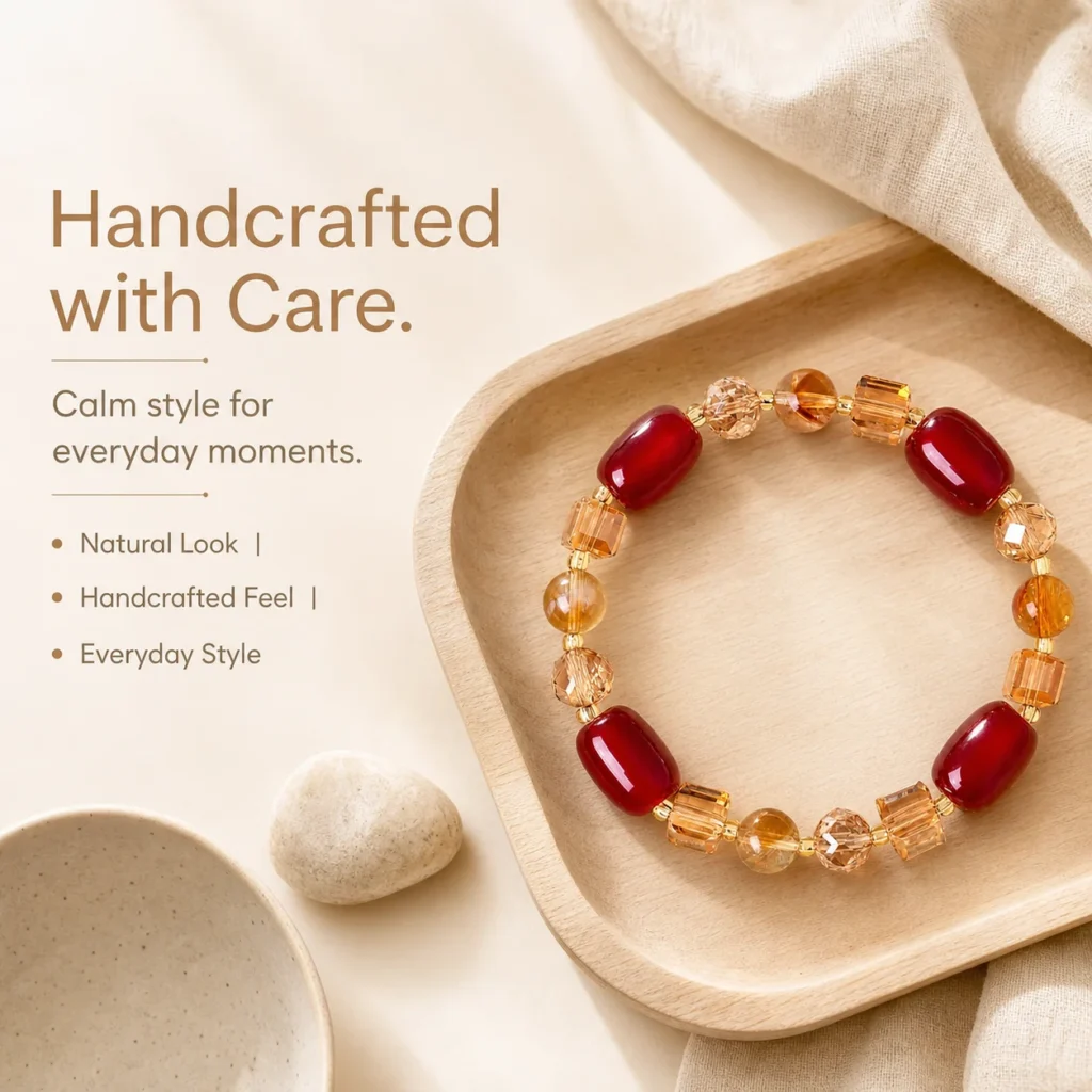 Red Agate Bracelet - Yellow Crystal Accent 5 red agate bracelet yellow crystal lifestyle still life image