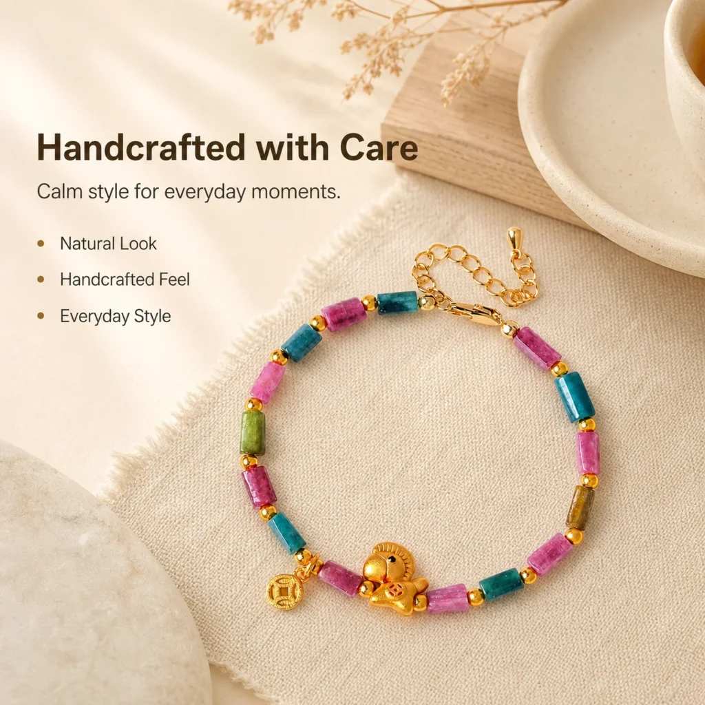 Rainbow Tourmaline Horse Charm Bracelet 5 rainbow tourmaline horse charm bracelet lifestyle still life image