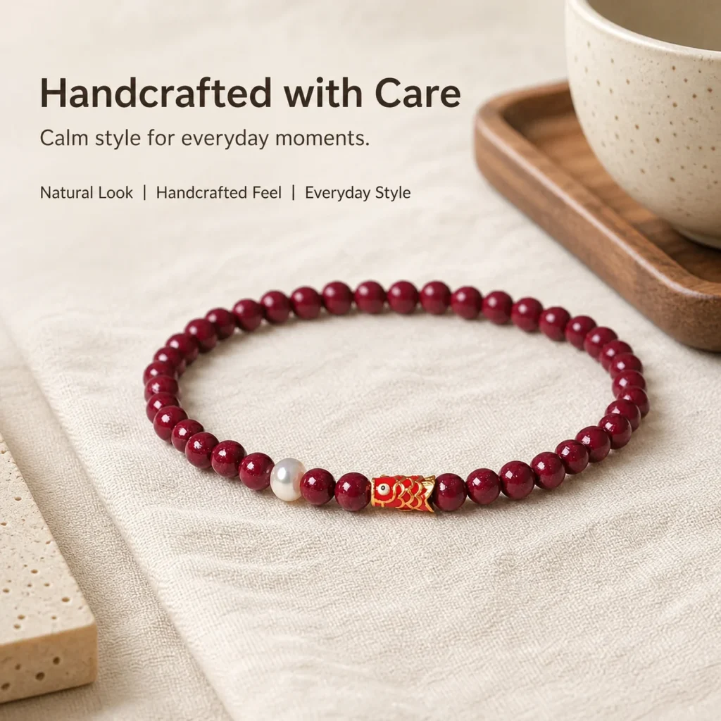 purple sand koi beaded bracelet lifestyle still life image