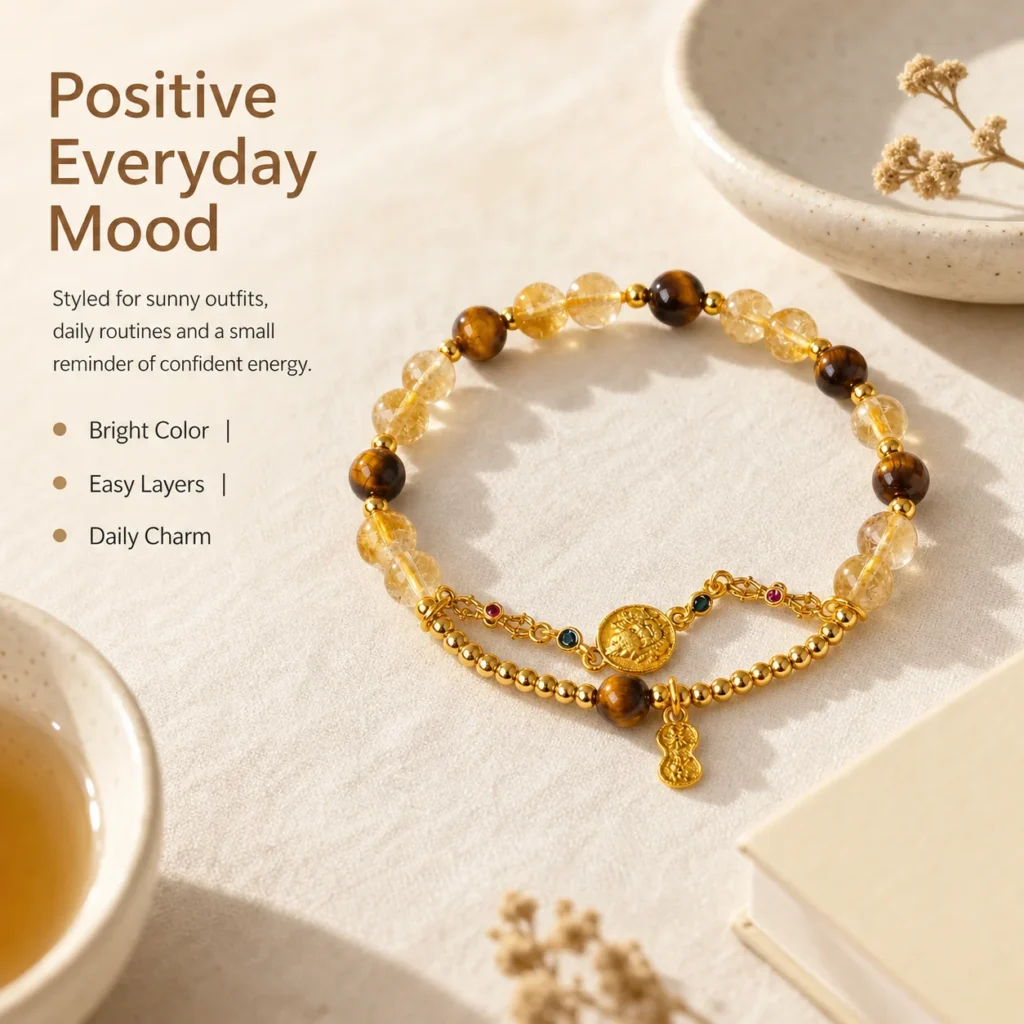 Yellow Tower Crystal Abundance Bracelet 5 yellow tower crystal abundance bracelet lifestyle still life image