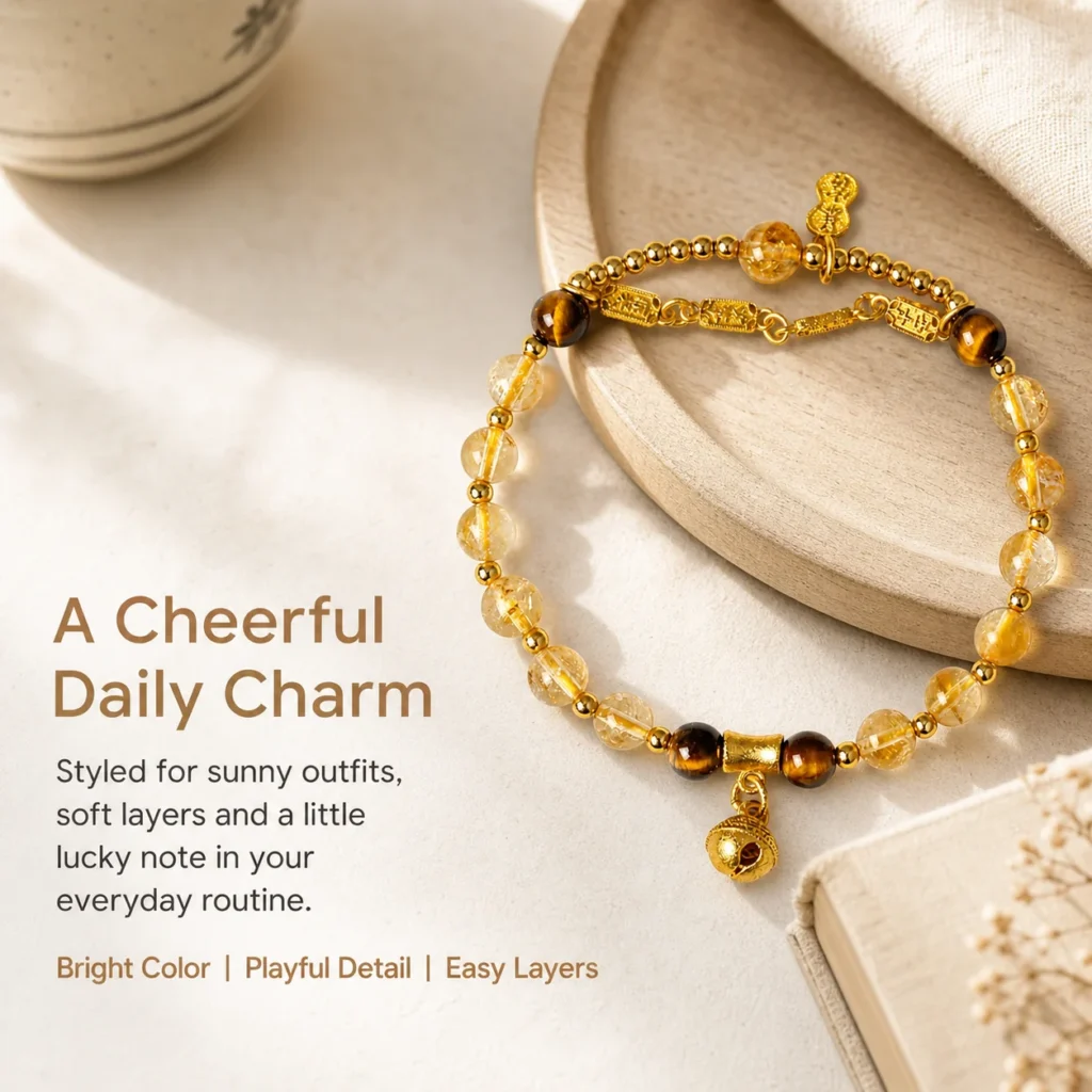 yellow tower crystal bell charm bracelet lifestyle still life image