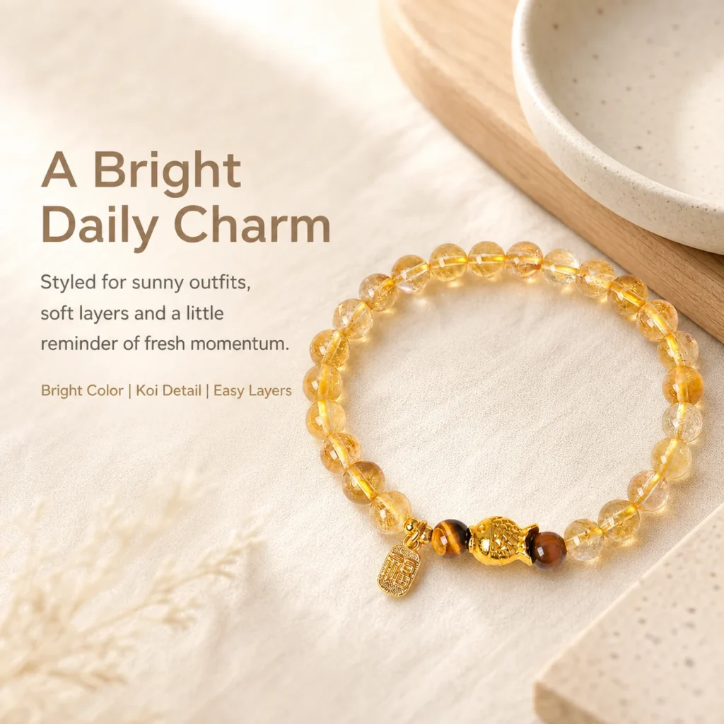 yellow tower crystal koi charm bracelet lifestyle still life image