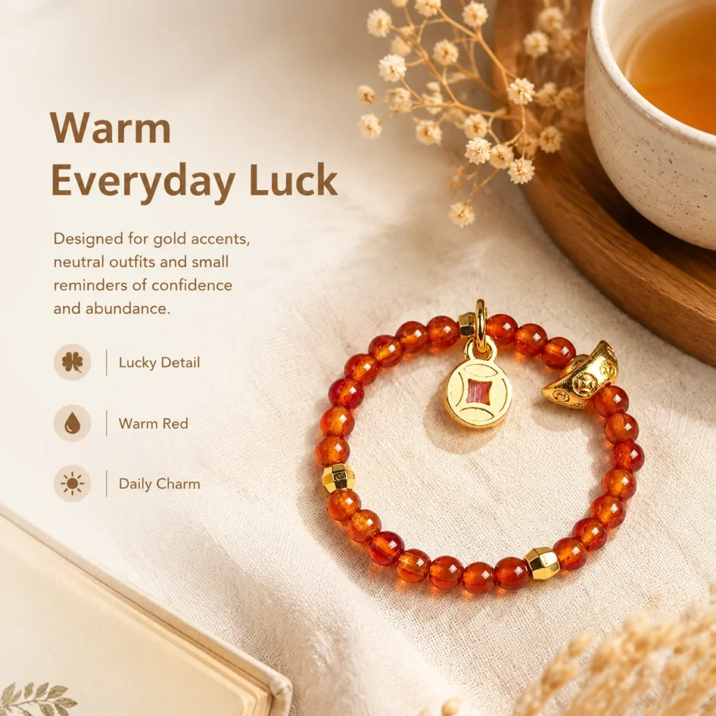Garnet Lucky Charm Beaded Ring 5 garnet lucky charm beaded ring lifestyle still life image