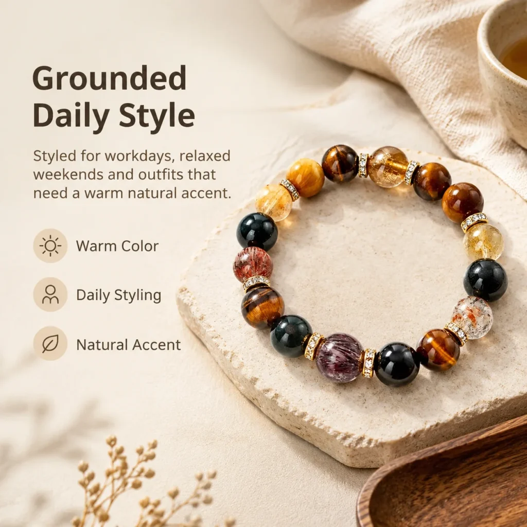 tiger eye yellow crystal multi-stone bracelet lifestyle still life image