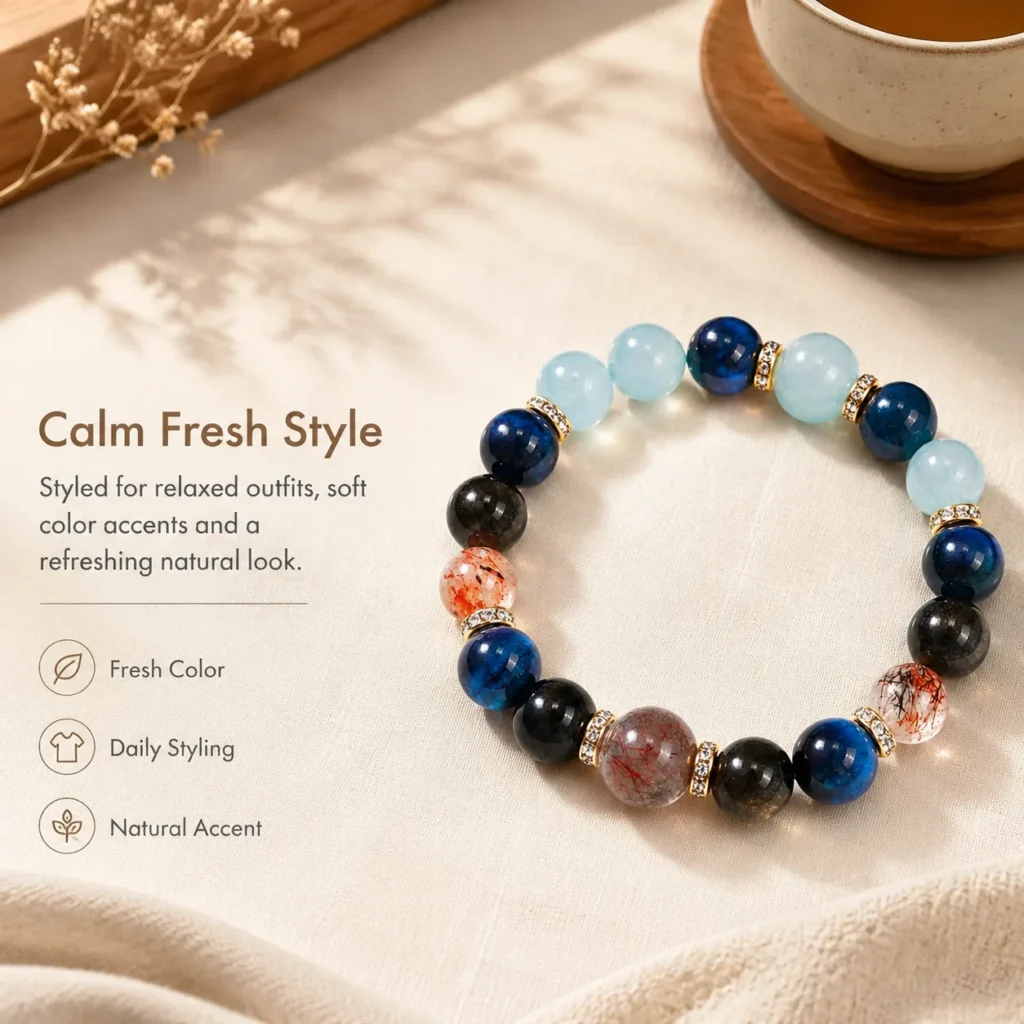 aquamarine super seven multi-stone bracelet lifestyle still life image