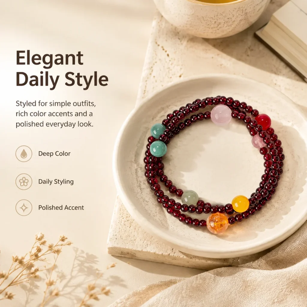 Garnet Multi-Stone Beaded Bracelet 5 garnet multi-stone beaded bracelet lifestyle still life image
