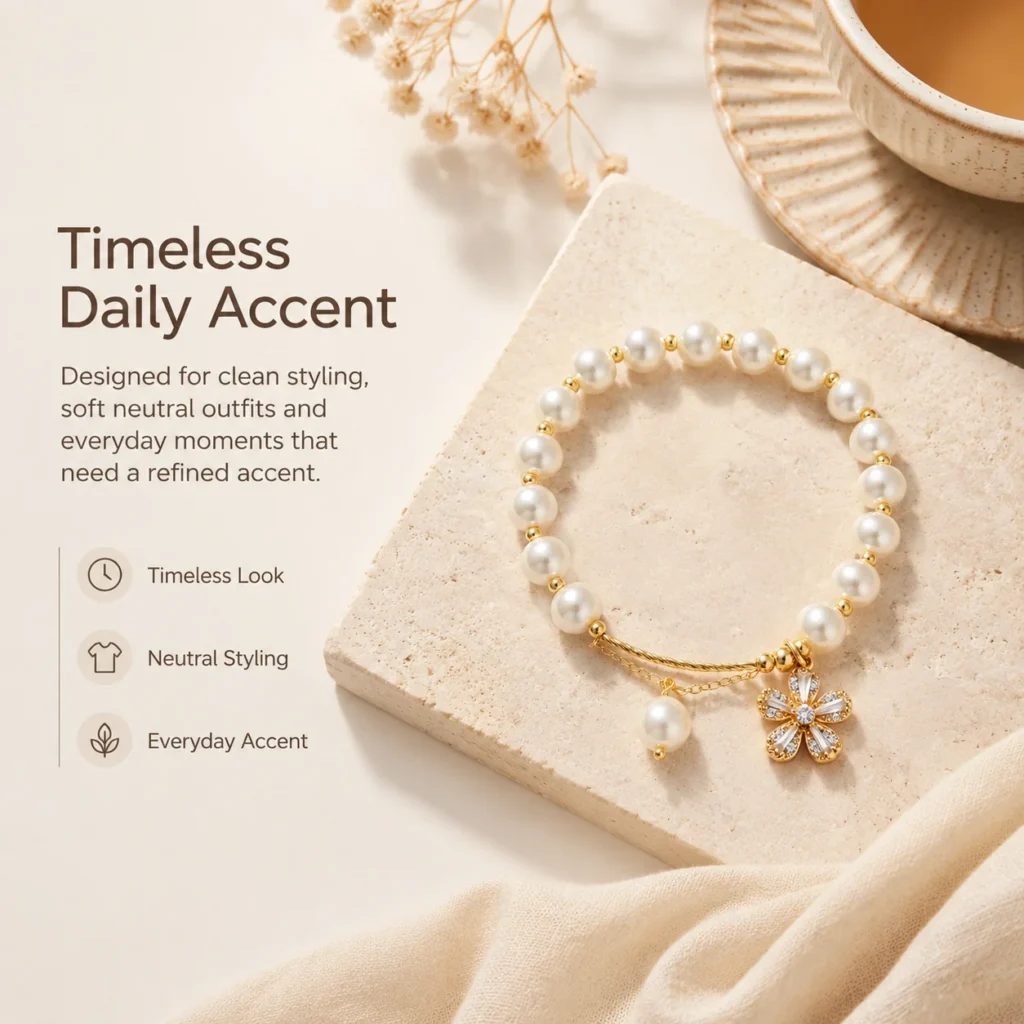 Pearl Beaded Bracelet 5 pearl beaded bracelet lifestyle still life image