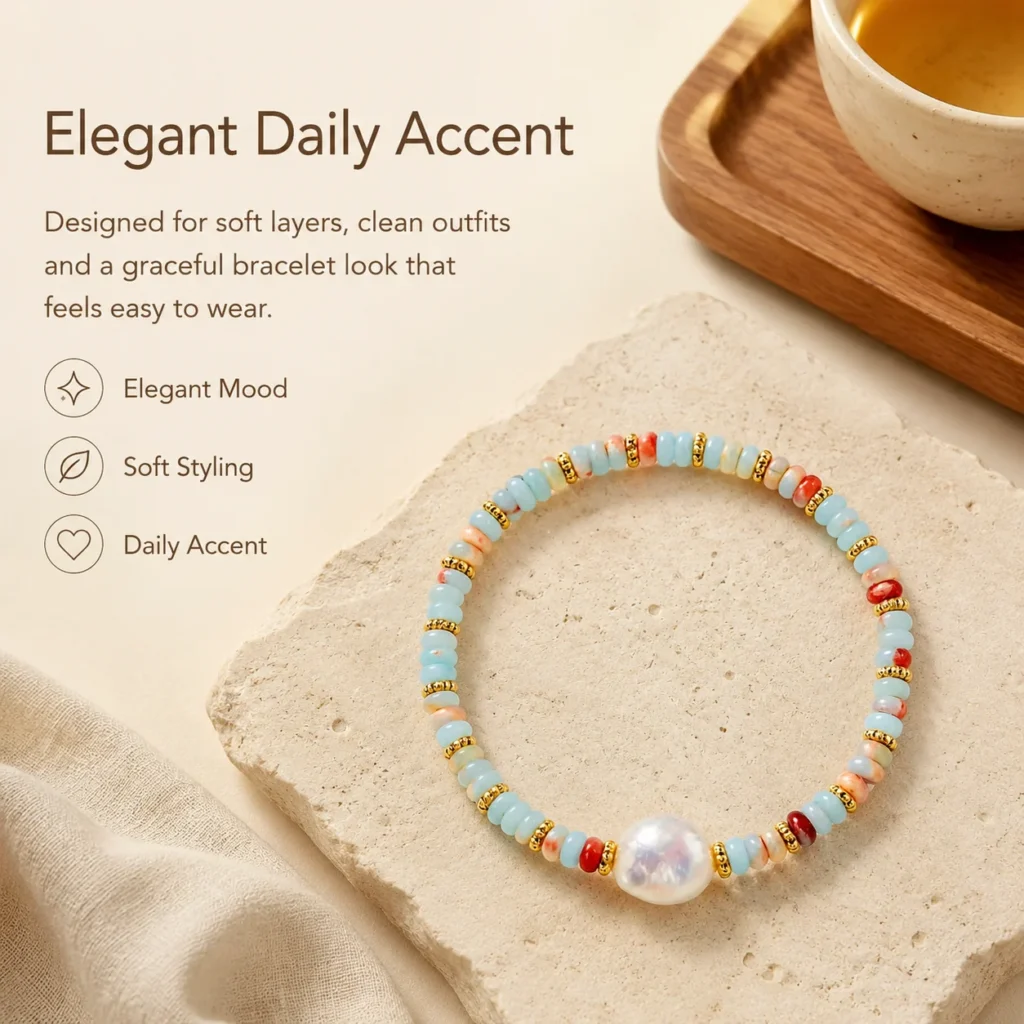 shoushan stone pearl beaded bracelet lifestyle still life image
