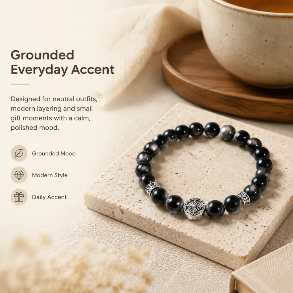 star guard silver obsidian bracelet lifestyle still life image