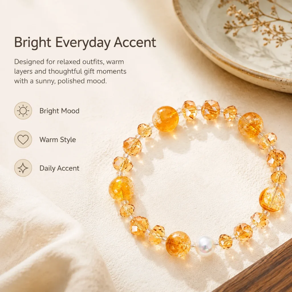 yellow citrine beaded bracelet lifestyle still life image