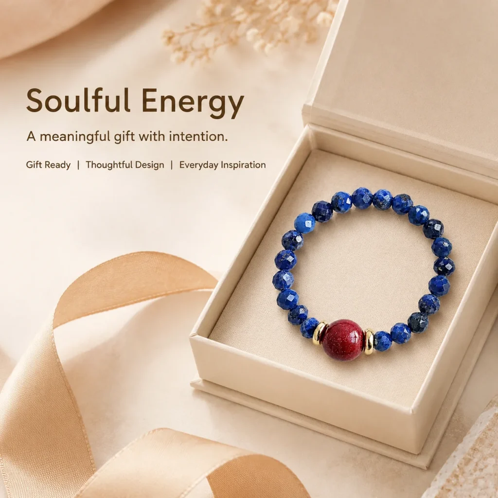 lapis cinnabar beaded ring gift ready image
