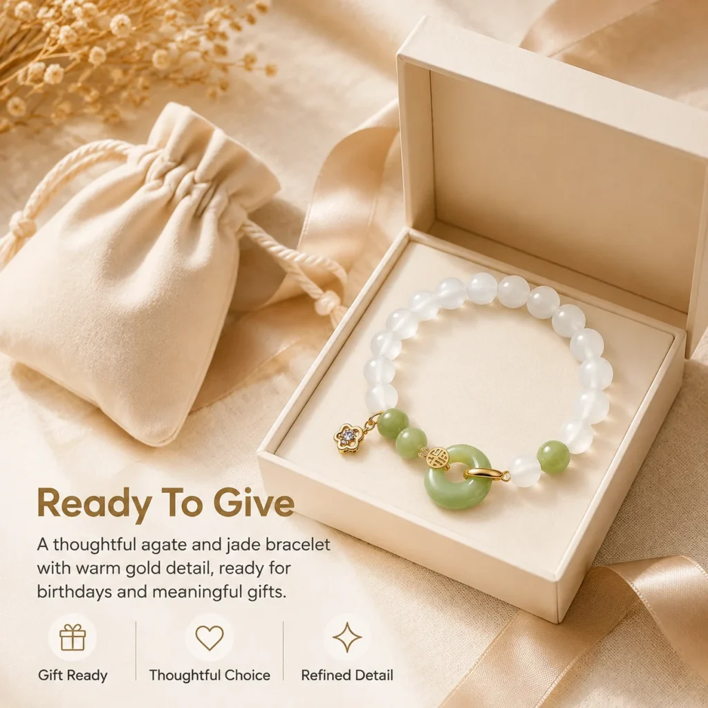 white agate hetian jade gold bracelet gift ready image