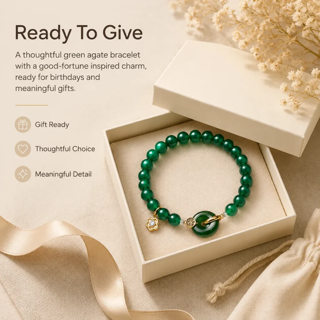 Green Agate Gold Fu Charm Bracelet 6 green agate gold fu charm bracelet gift ready image