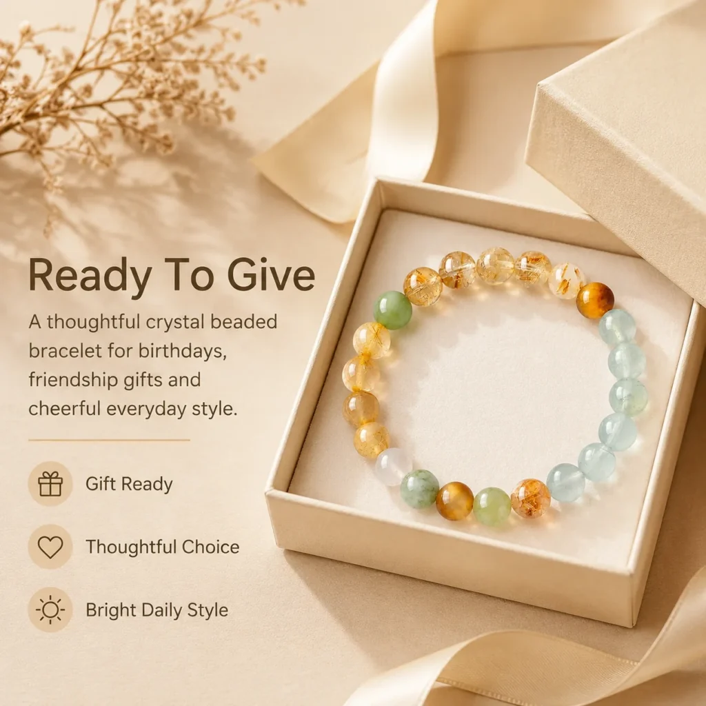 Lemon Honey Crystal Beaded Bracelet 6 lemon honey crystal beaded bracelet gift ready image