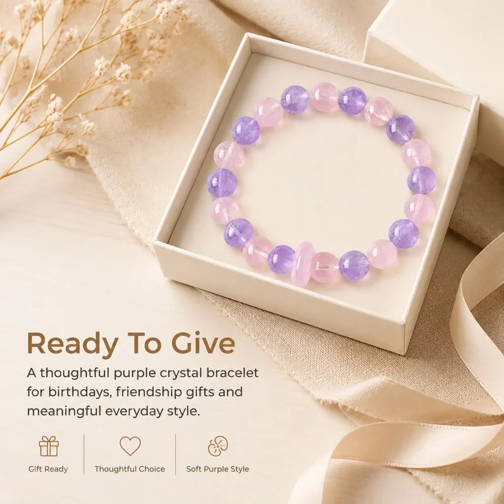 amethyst purple crystal beaded bracelet gift ready image