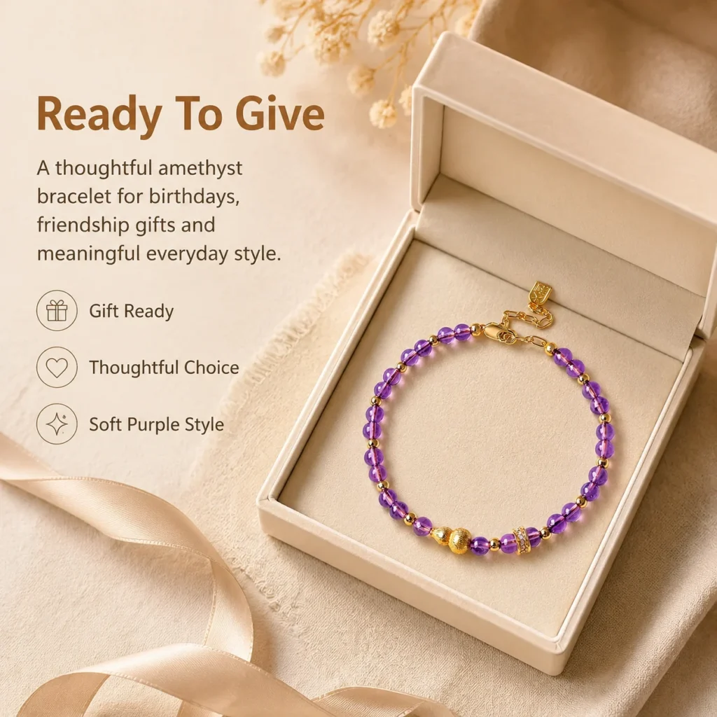 Amethyst Gourd Beaded Bracelet 6 amethyst gourd beaded bracelet gift ready image