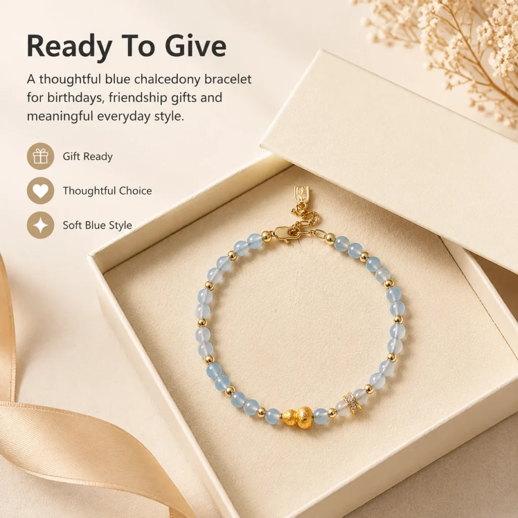 blue chalcedony gourd beaded bracelet gift ready image