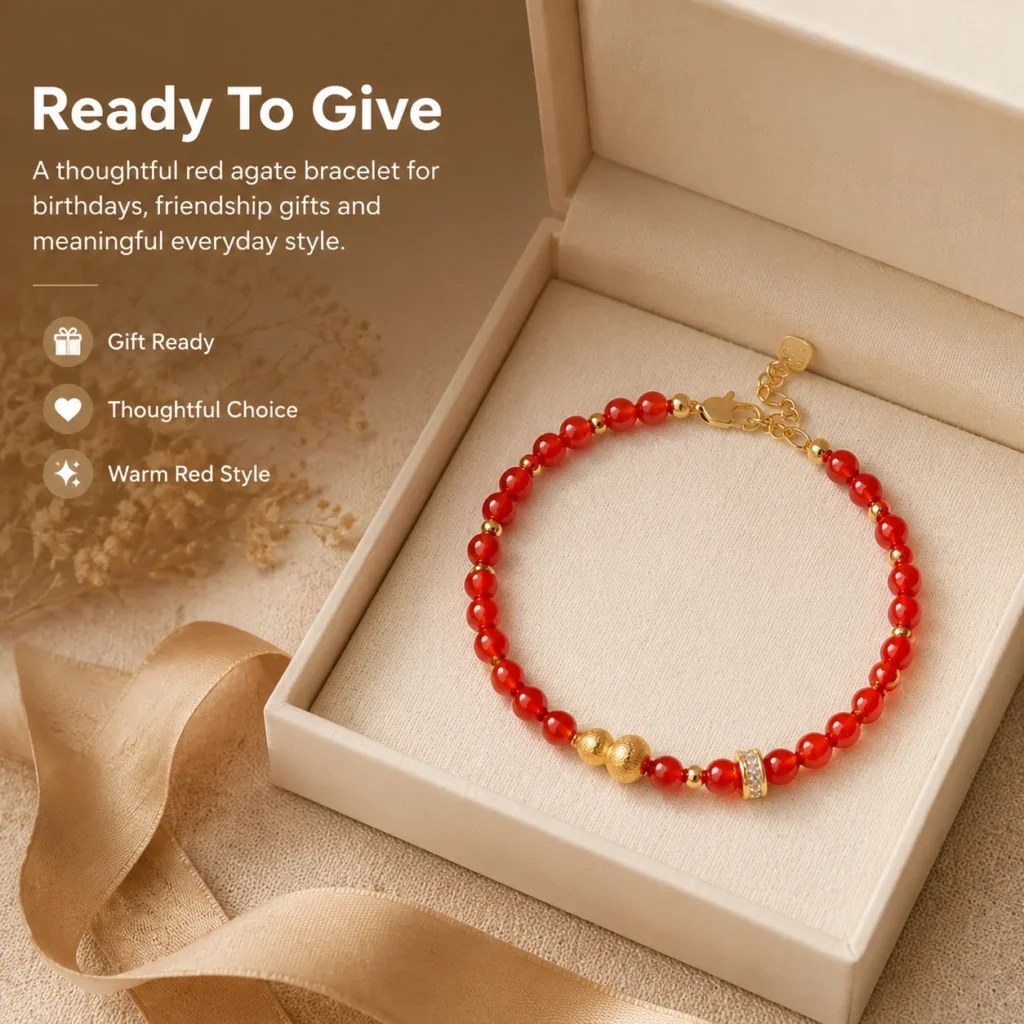 Red Agate Gourd Beaded Bracelet 6 red agate gourd beaded bracelet gift ready image