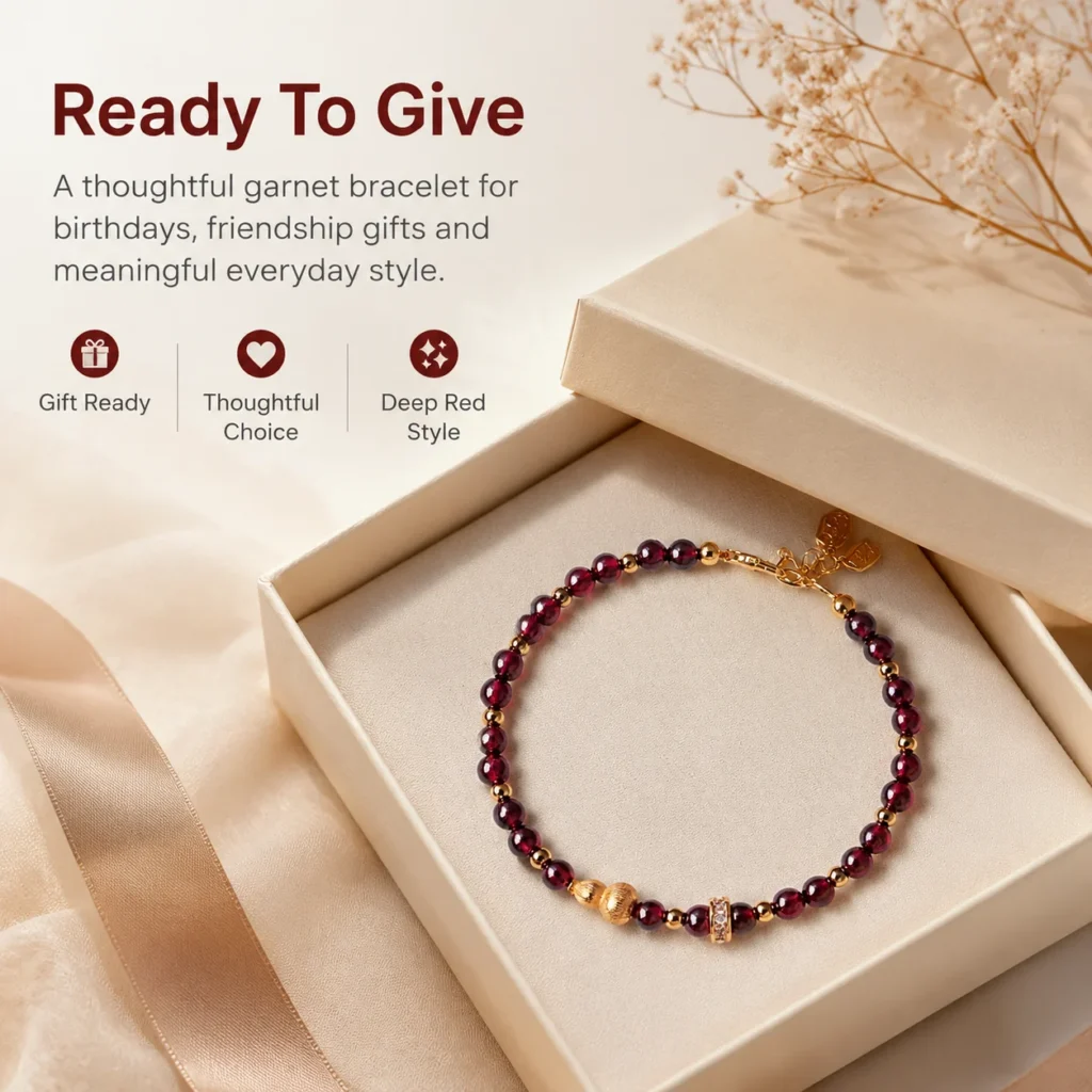Garnet Gourd Beaded Bracelet 6 garnet gourd beaded bracelet gift ready image