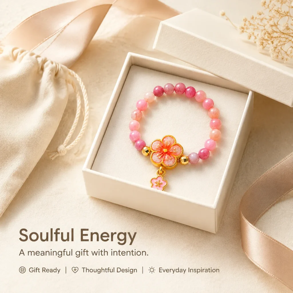 Rhodochrosite Flower Beaded Ring 6 rhodochrosite flower beaded ring gift ready image
