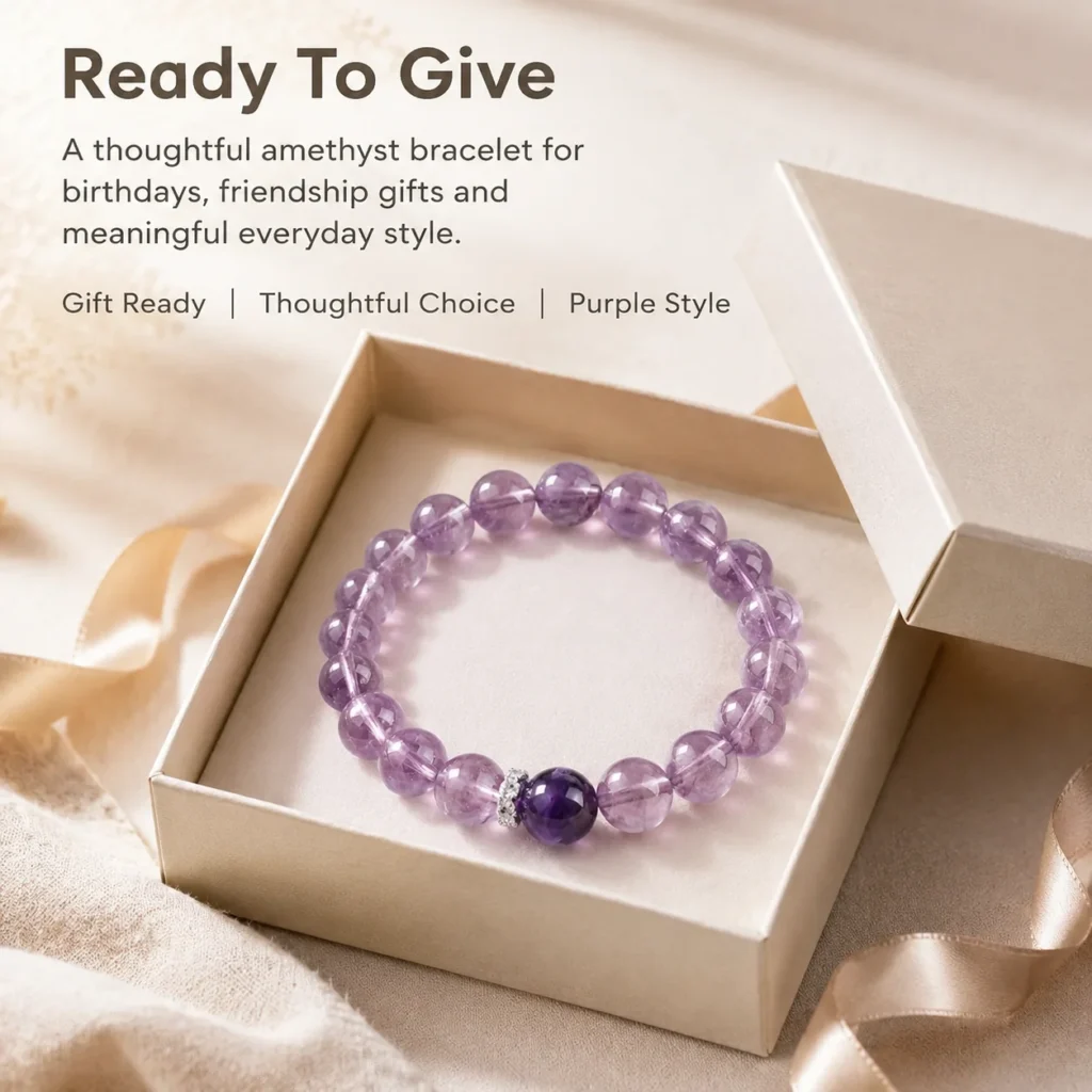 Uruguayan Amethyst Beaded Bracelet 6 uruguayan amethyst beaded bracelet gift ready image