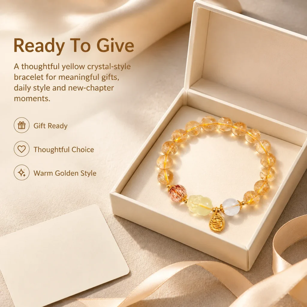 yellow phantom quartz gilded beaded bracelet gift ready image