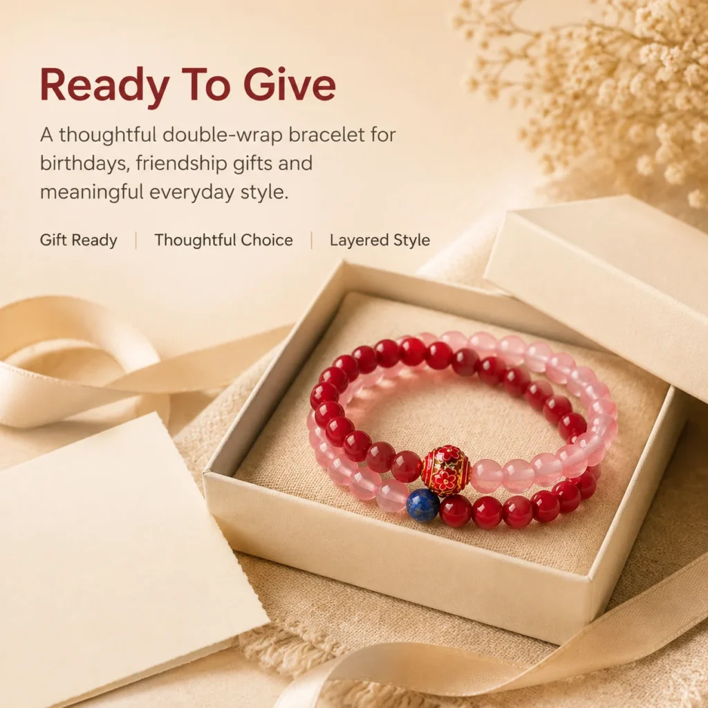 red agate chalcedony double-wrap bracelet gift ready image