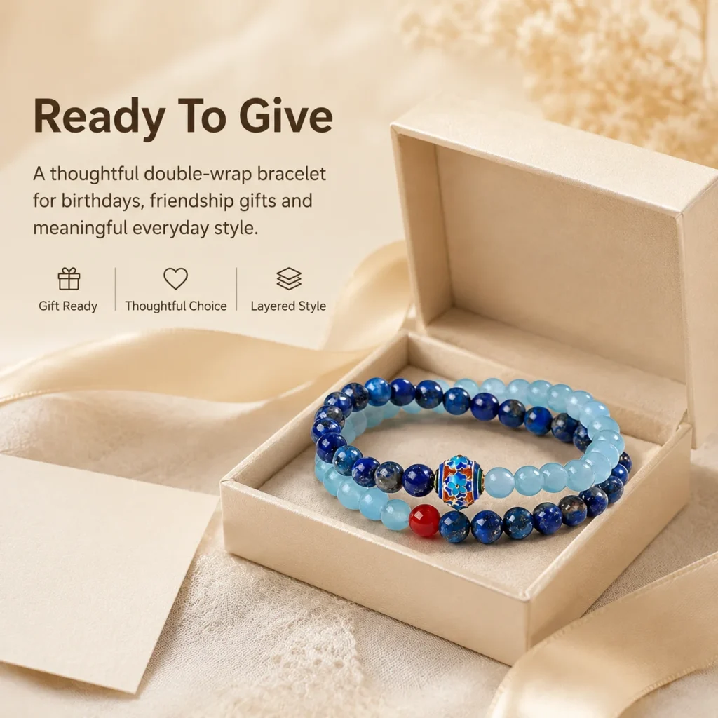 lapis lazuli double-wrap bracelet gift ready image