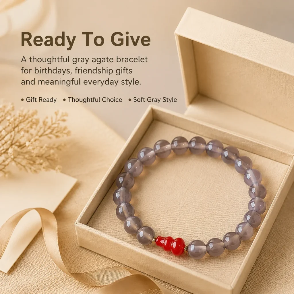 gray agate gourd beaded bracelet gift ready image