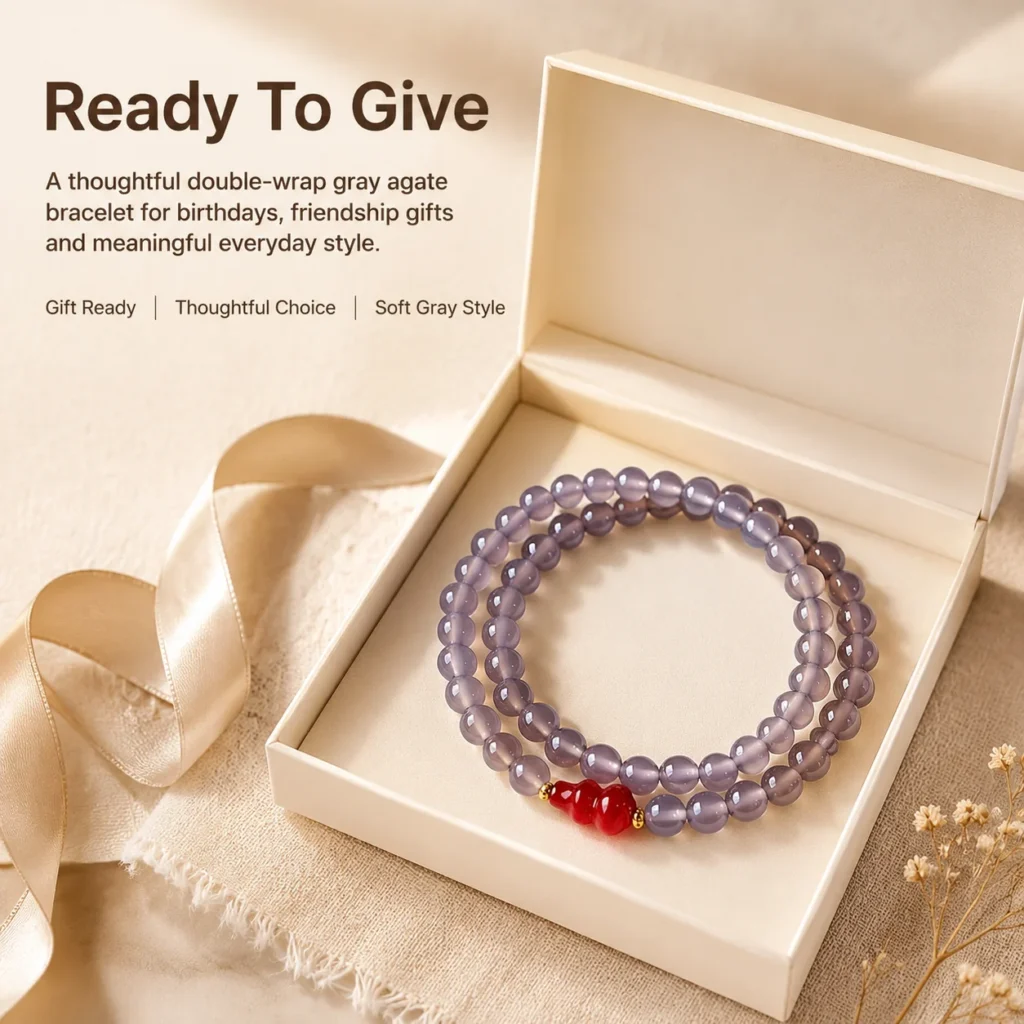 gray agate gourd double-wrap bracelet gift ready image