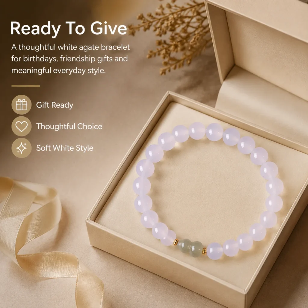 White Agate Gourd Beaded Bracelet 6 white agate gourd beaded bracelet gift ready image