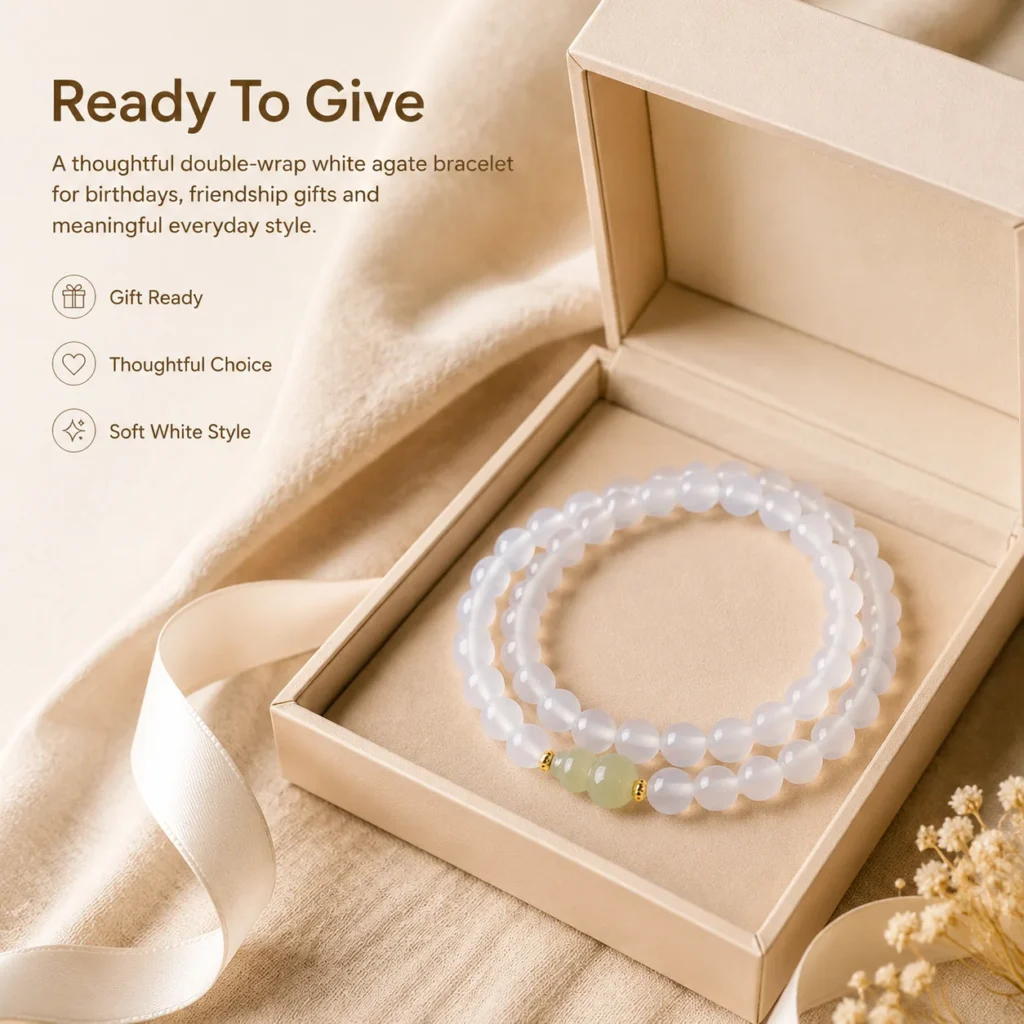 white agate gourd double-wrap bracelet gift ready image