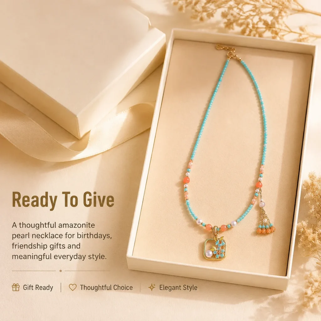 Amazonite Pearl Beaded Necklace 6 amazonite pearl beaded necklace gift ready image