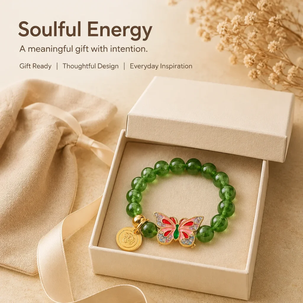 green chalcedony butterfly beaded ring gift ready image