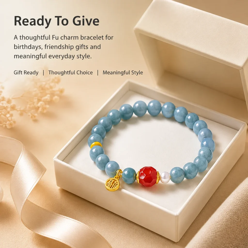 Jade Agate Fu Charm Beaded Bracelet 6 jade agate fu charm beaded bracelet gift ready image