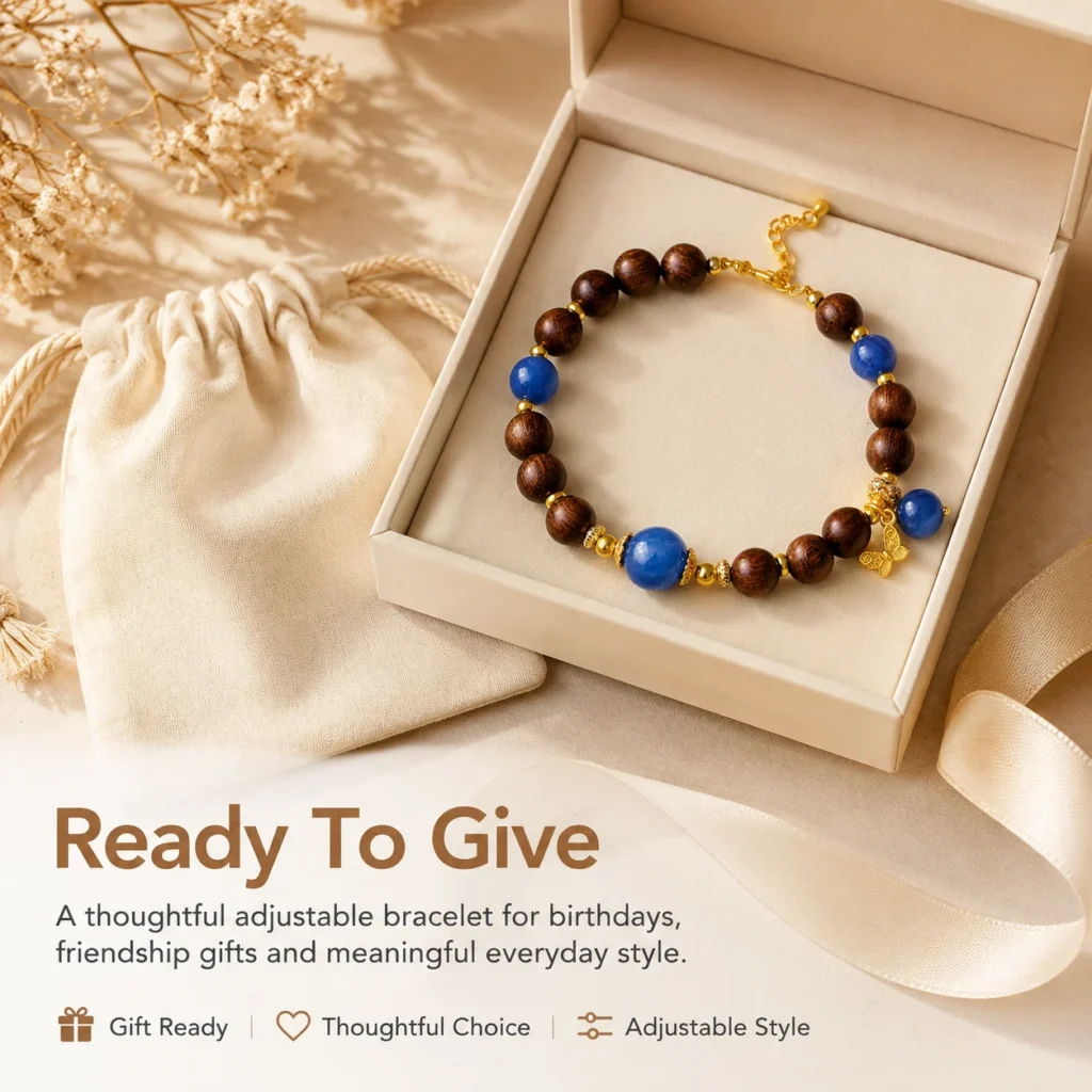 Golden Sandalwood Lapis Butterfly Bracelet with Extender Chain 6 golden sandalwood lapis butterfly bracelet with extender chain gift ready image
