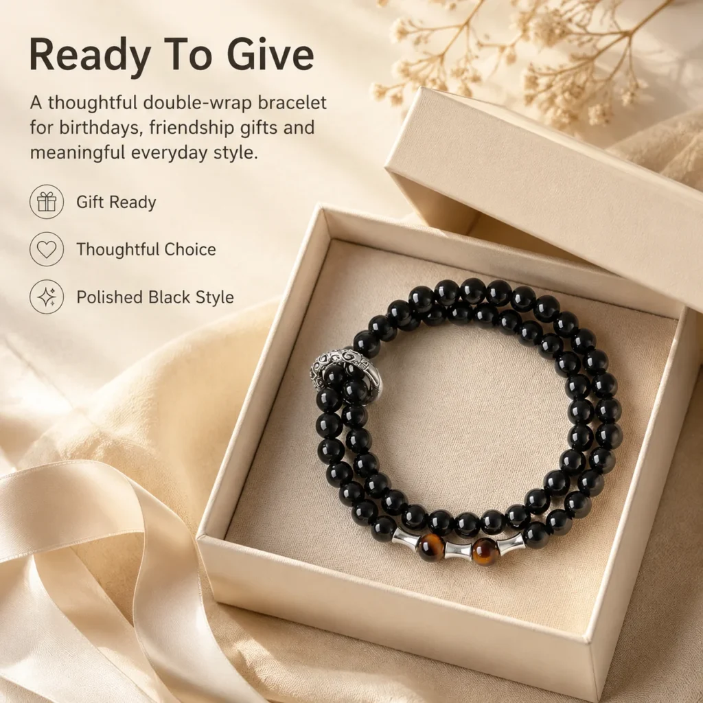 Black Obsidian Double-Wrap Bracelet 6 black obsidian double-wrap bracelet gift ready image