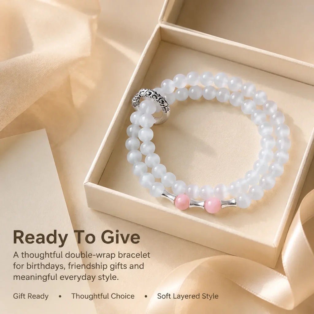 Cat Eye Stone Double-Wrap Bracelet 6 cat eye stone double-wrap bracelet gift ready image