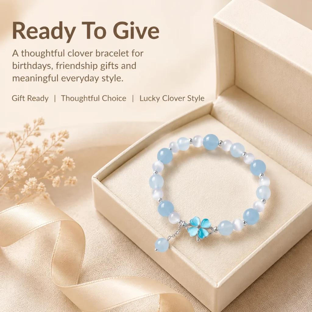 Blue Chalcedony Clover Bracelet 6 blue chalcedony clover bracelet gift ready image