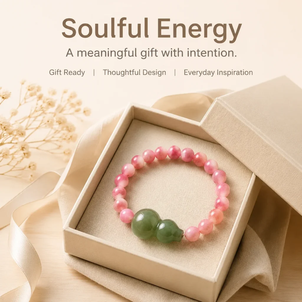 Rhodochrosite Jade Gourd Beaded Ring 6 rhodochrosite jade gourd beaded ring gift ready image