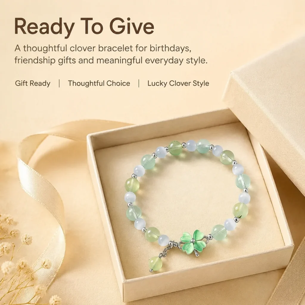 Prehnite Clover Bracelet 6 prehnite clover bracelet gift ready image